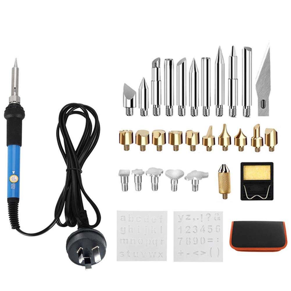 AIZYR Kit di Pirografia, Ferro da Stiro Elettrico 60W Spazzola A Temperatura Regolabile Strumento Pennello Ardente Controllo Preciso della Temperatura Uso Confortevole