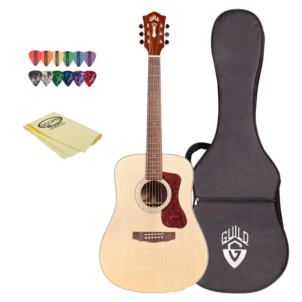 Guild D-150 NAT-KIT-1 Acoustic Guitar with Poly Foam Case Pick Sampler & Polish Cloth, Natural