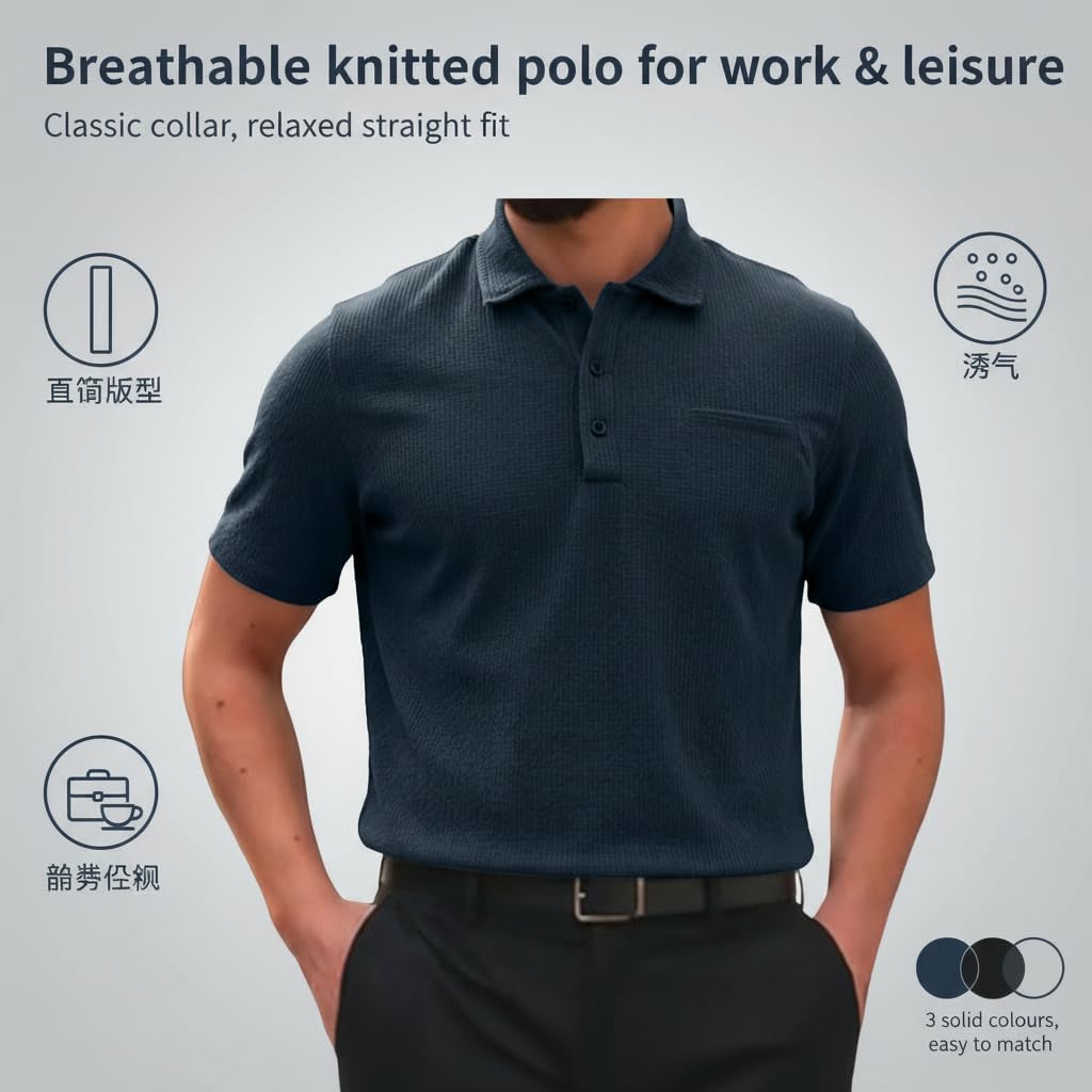 Polo Manga Corta Caballero Camisa Verano Hombre Holgado elastizado Secado rapido Tejido Texturizado Transpirable Golf Diario Uso Cotidiano Padre Regalo
