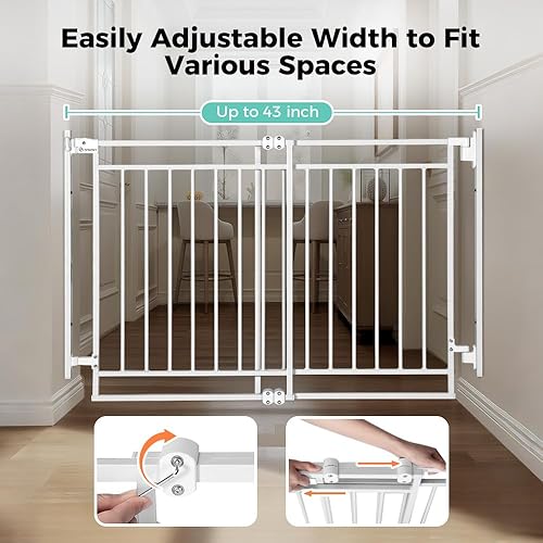 Miniatura 3 de COMOMY Puerta de bebé de 27.5 a 43 pulgadas, sin barra inferior para escaleras y puertas, puerta para perros con cierre automático 2 en 1 para