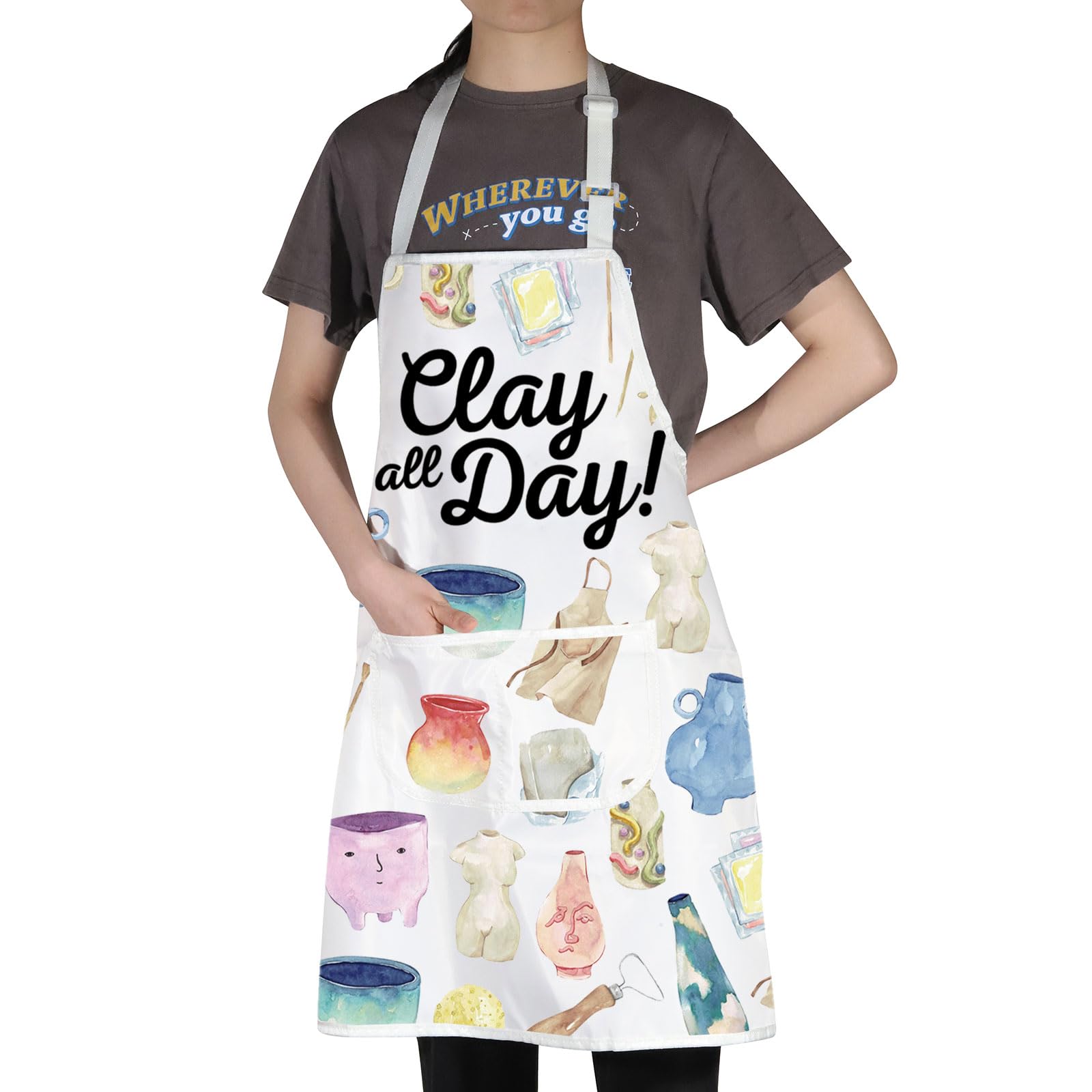WZMPA Pottery Maker Apron Ceramic Artist Gift Clay All Day Adjustable Apron With Pockets For Pottery Teacher Student