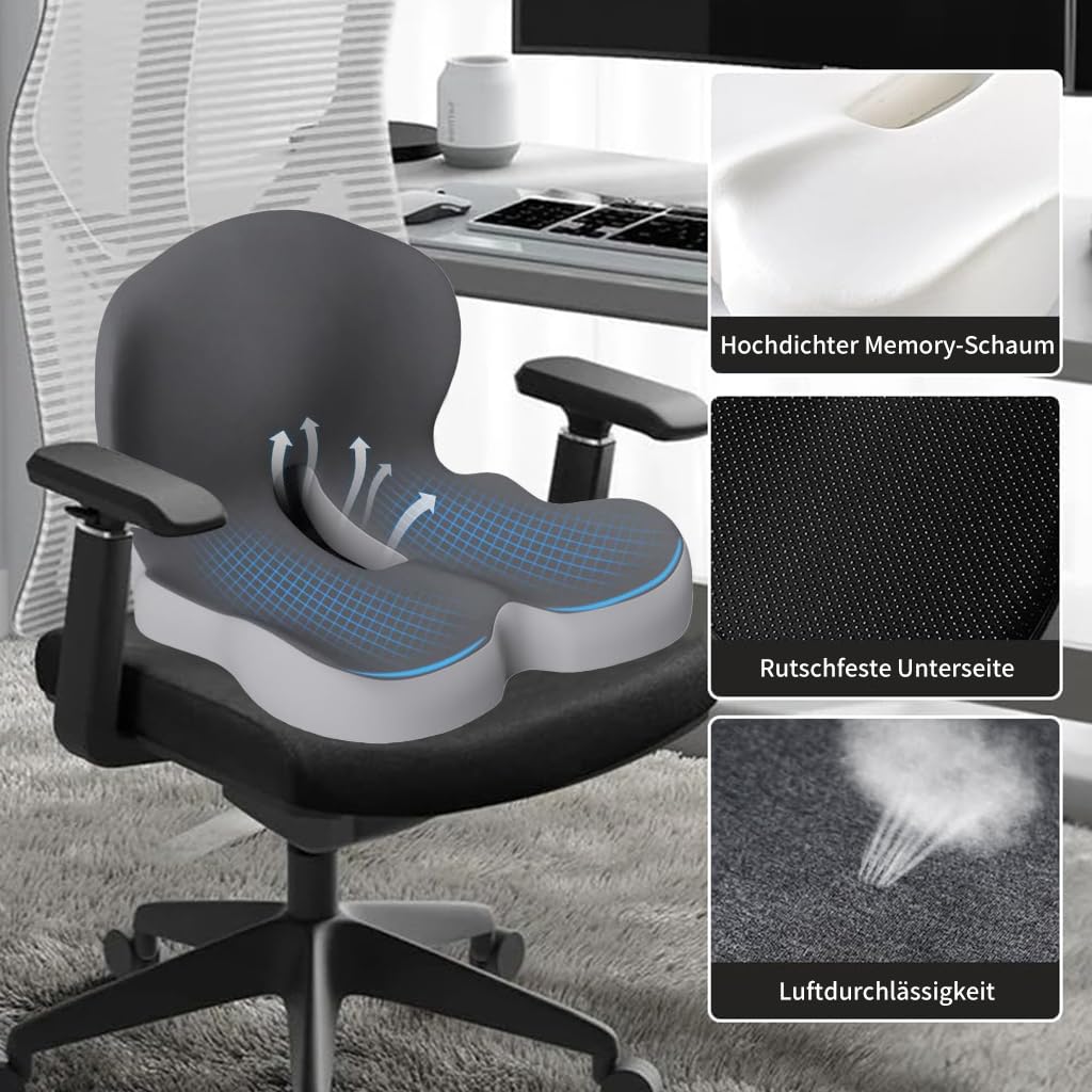 Cuscino ortopedico con schienale [supporto laterale e comfort] Cuscino per sedia da ufficio e auto, ergonomico, cuscino per coccige, cuscino per sedia, anello per alleviare il coccige
