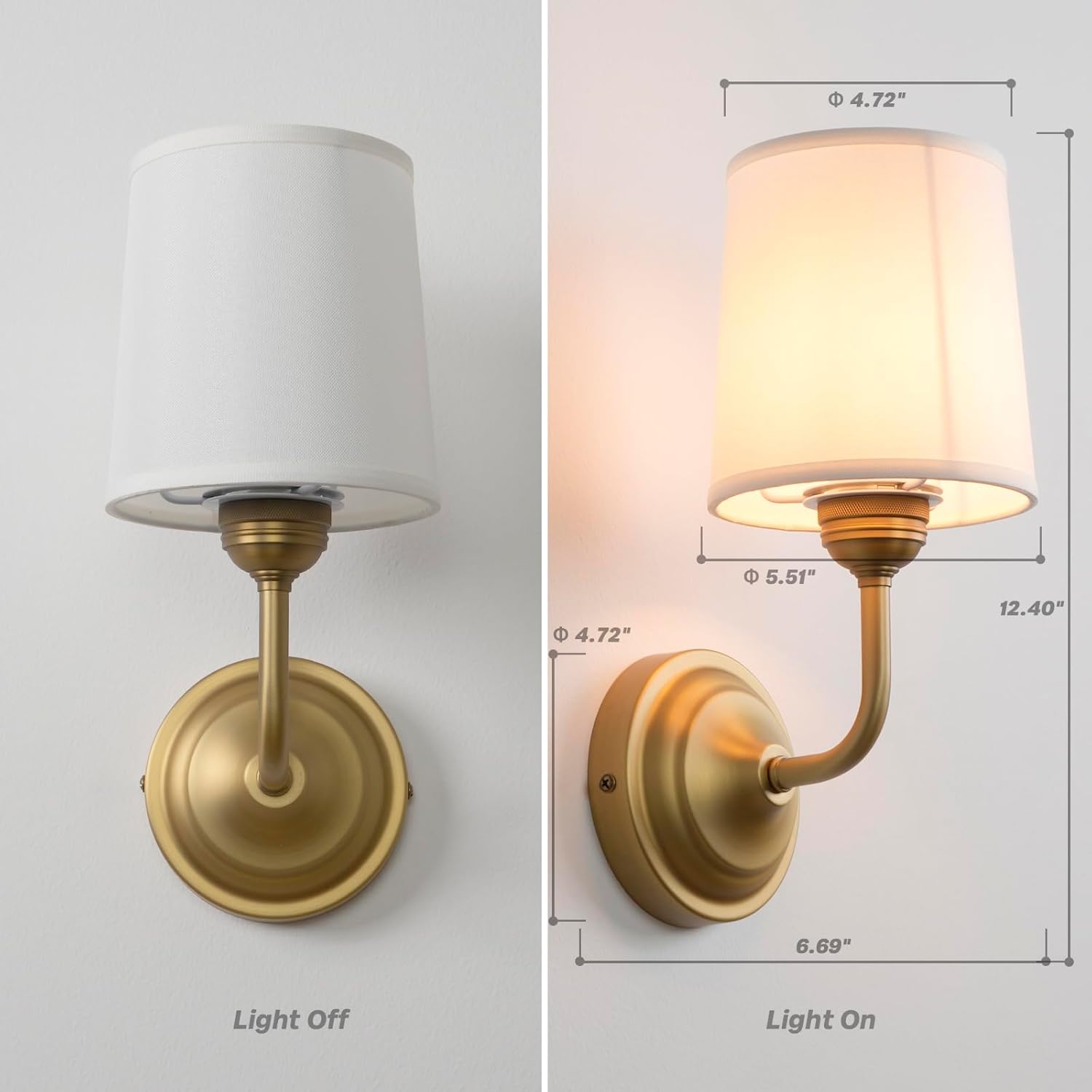 Vintage Fabric Wall Sconce with Funnel White Cloth Shade, E26 Hardwired Indoor 1-Light Wall Mounted Lamp Fixture for Living Room Bedroom Dining Room Hallway