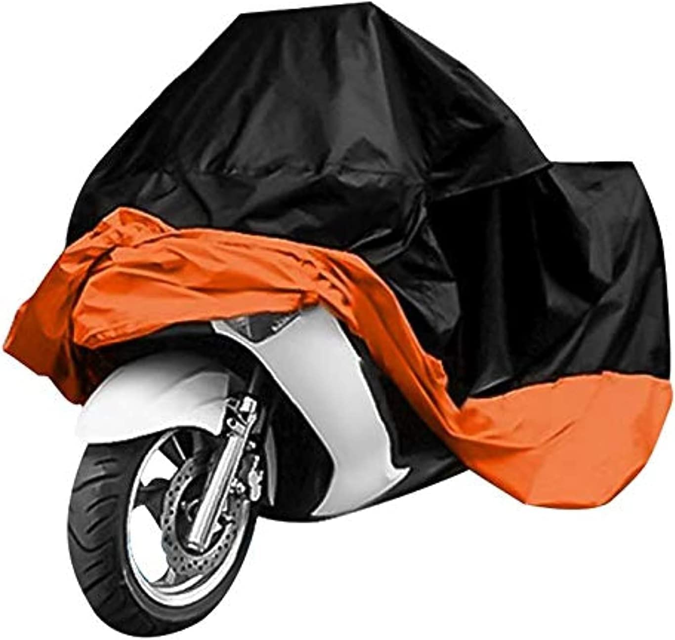 Motorcycle Cover Indoor Outdoor Reflective Waterproof UV Dust Protection Heat Moisture Guard Vent For Harley Davidson Yamaha Kawasaki Sport Bike Universal Fits Up to 2.3M (Black Orange)-XXL