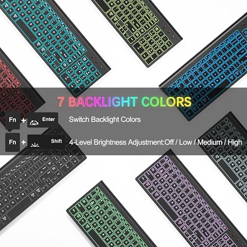 TopMate Wireless Keyboard and Mouse Ultra Slim Combo, 2.4G Silent Compact USB 2400DPI Mouse and Scissor Switch Backlit Keyboard Set, for PC/Laptop/Windows/Mac/Gaming - Matte Black by TopMate - Image 3