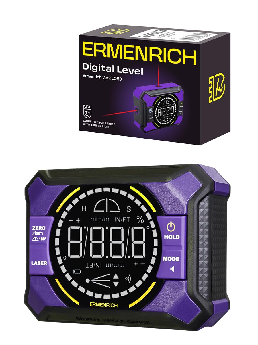 Verk LQ50 Livella Digitale con Laser Integrato Display LCD Precisione ±0.1° Compatta Leggera Spegnimento Automatico Batteria Li Ion Pulsante Hold per Edilizia e Fai da Te