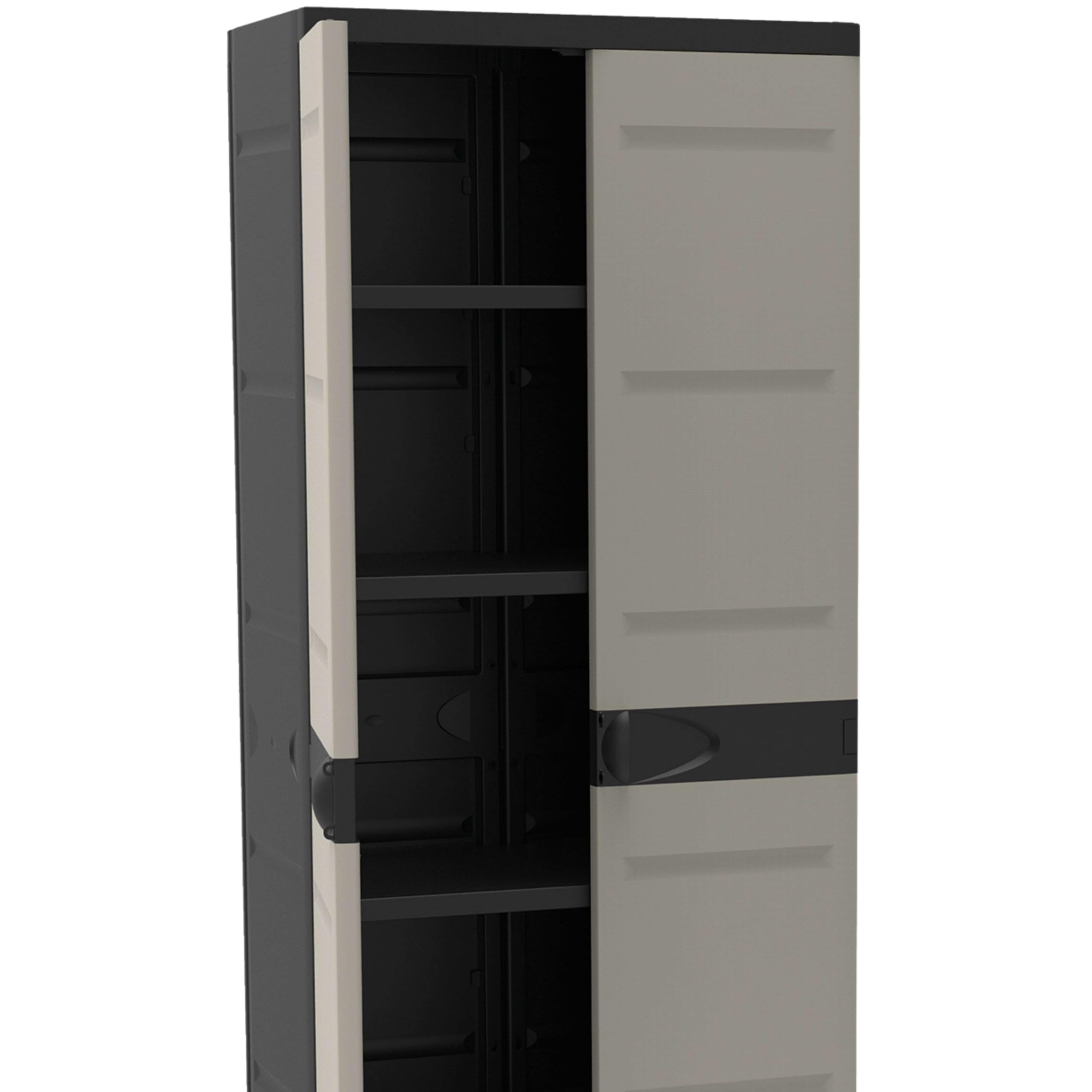 Miroytengo Armario de Resina Titanium, Armario de Jardín 2 Puertas y 4 Estantes Regulables Negro 70x176x41 cm