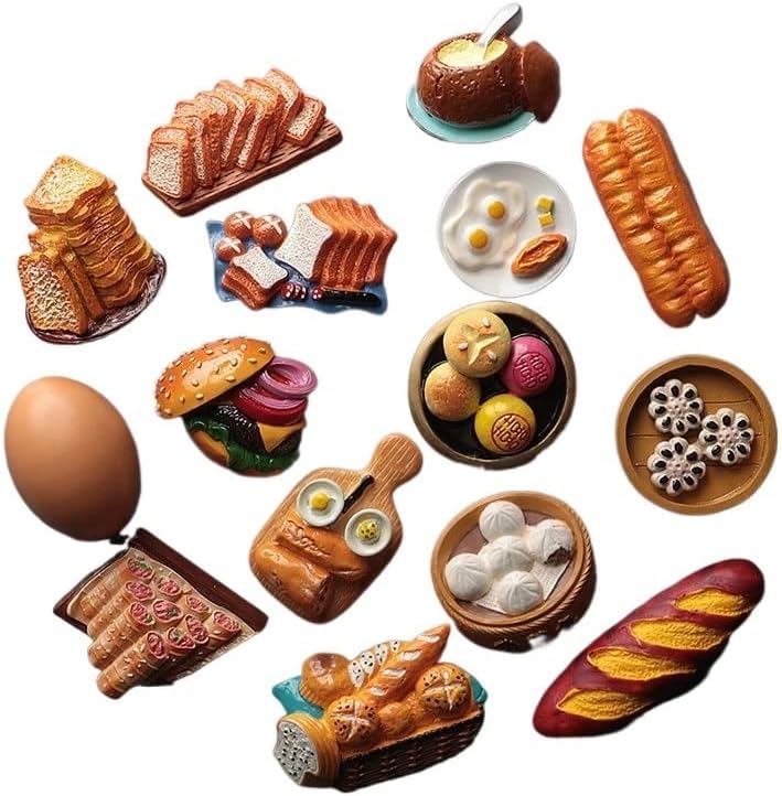 Imán 3D para nevera, pasta para refrigerador, alimentos, baguette, pan, huevo, pan, tostada, hamburguesa, decoración del refrigerador, colección de
