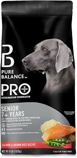 Pure Balance Pro+ Senior Salmon & Brown Rice Recipe Dry Dog Food, Small Kibble Soft Texture, Nutrient-Rich Pet Food for Mature Dogs, Complete Balanced Meal Promoting Joint Health (8 lbs)