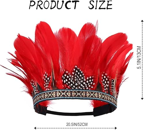 Miniatura 4 de Red Feather Headpiece Indian Costume Headdress Carnival Crown Headband for Women