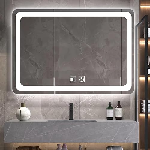 Espejo LED para baño de 24 x 32 pulgadas (23.6 x 31.5 in), espejo LED antivaho con luces LED, espejo iluminado de 3 colores, espejo de tocador