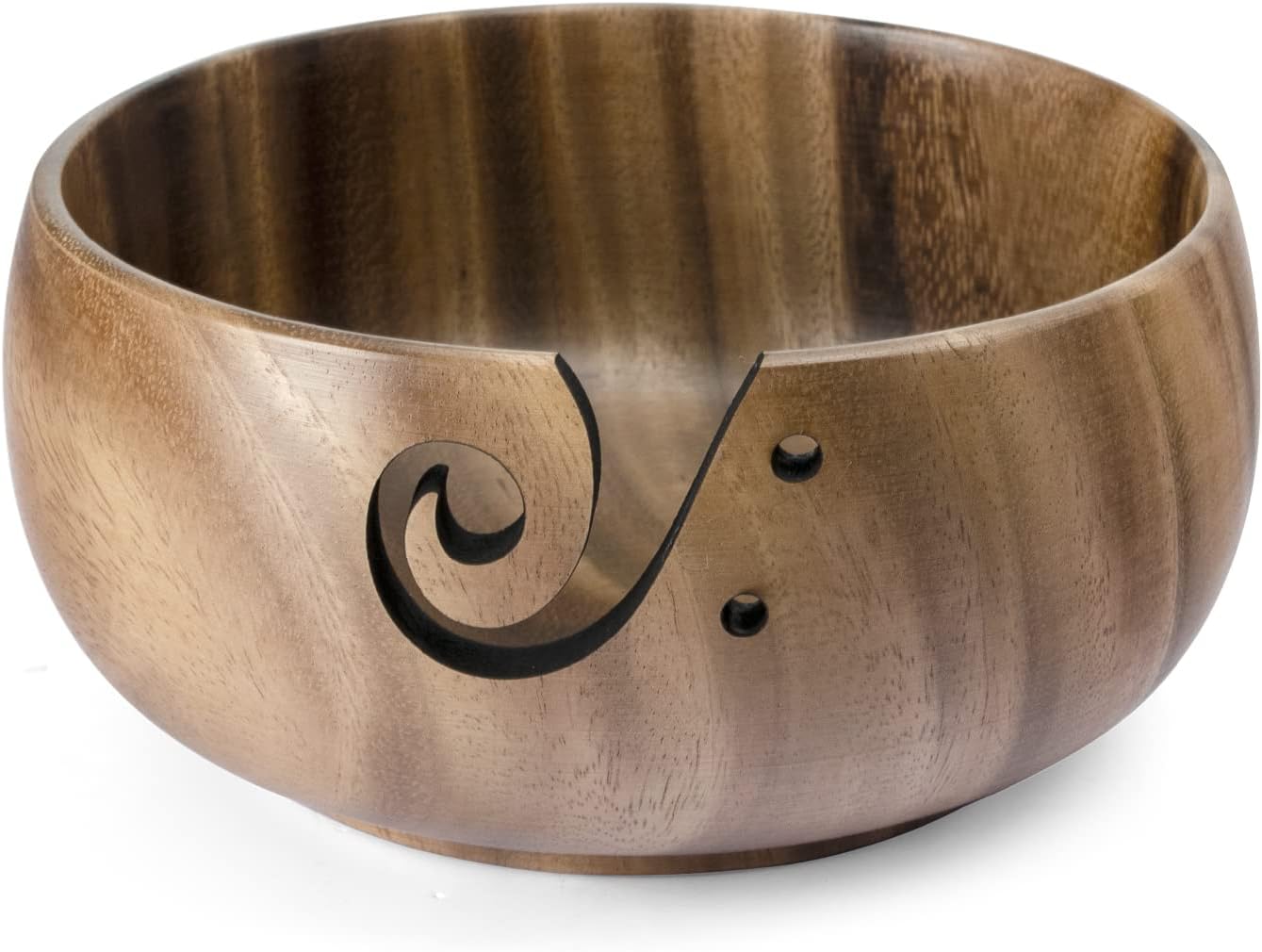 Wooden Yarn Bowl, Knitting Yarn Bowl with Holes Storage Handmade to Prevent Slipping, Perfect Yarn Bowl for Crocheting and Knitting Mothers Day Gift 6" x 3"