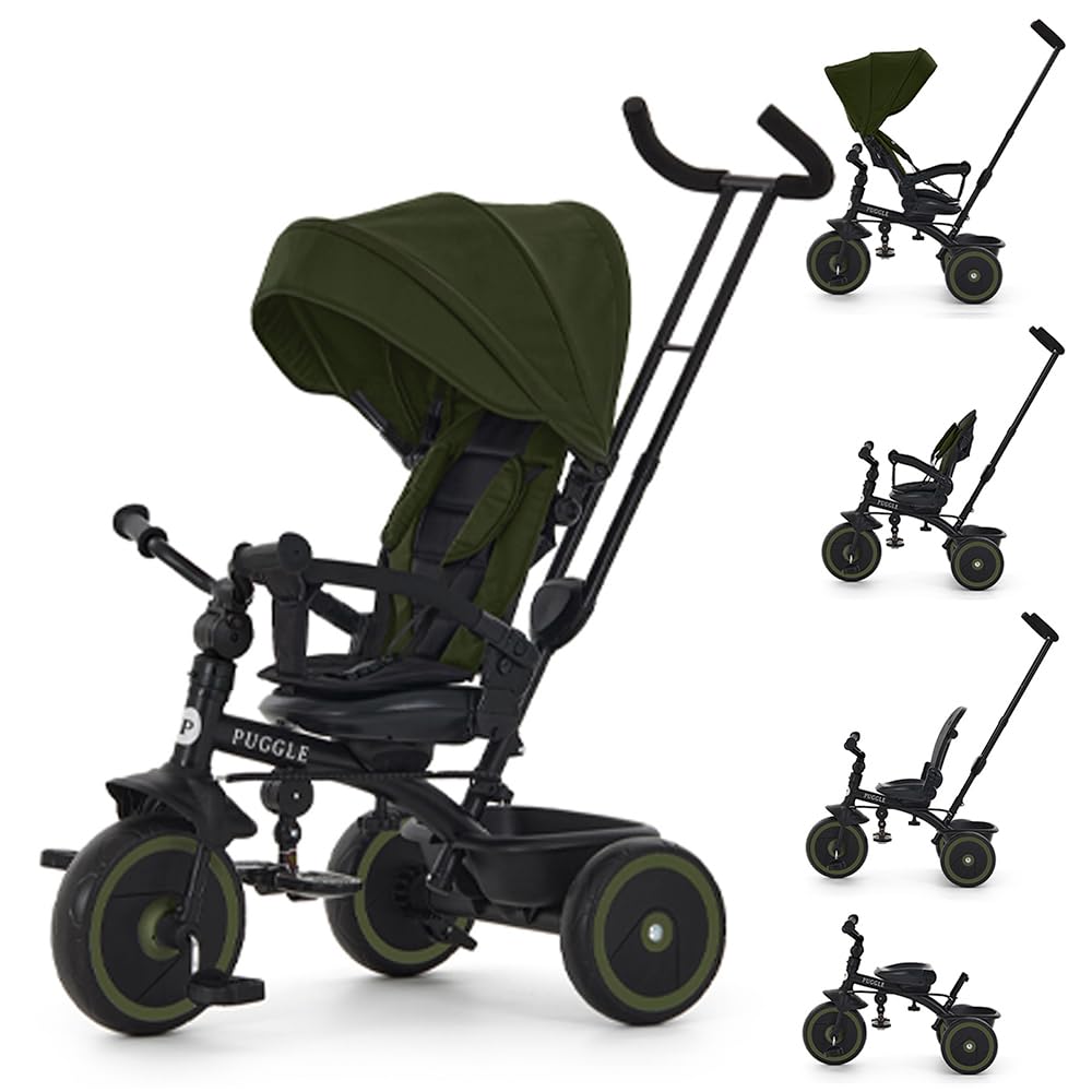 Puggle Easy Twist 6-in-1 Folding Trike with Parent Handle (Khaki)