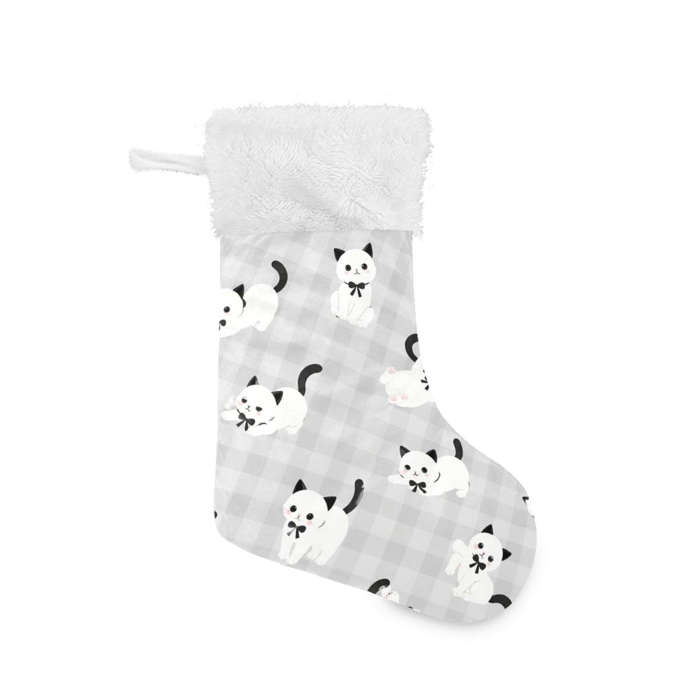 Fuauuyl Cats Christmas Stocking 18 In Xmas Hanging Stocking with Plush Cuff for Family Holiday Party Fireplace Decorations, 2 Pack
