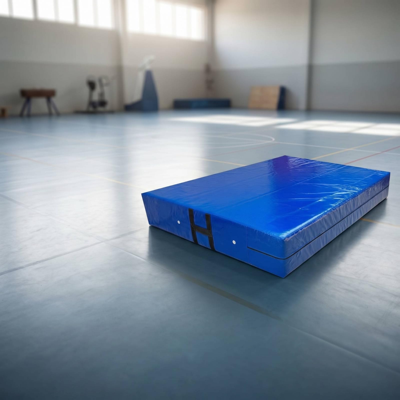Gymnastikmatte mit Tragegriffen gepolstert Weichbodenmatte mit Tragegriffen tragbar Weichbodenmatte für Turner, Zuhause, Kampfsport, Blau
