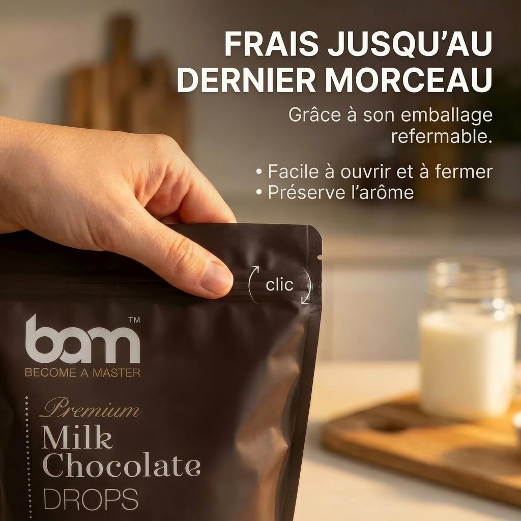 BAM Pépites de Chocolat au Lait de Couverture 35% Cacao | Chocolat Pâtissier pour Ganache, Fondue & Fontaine – 1kg