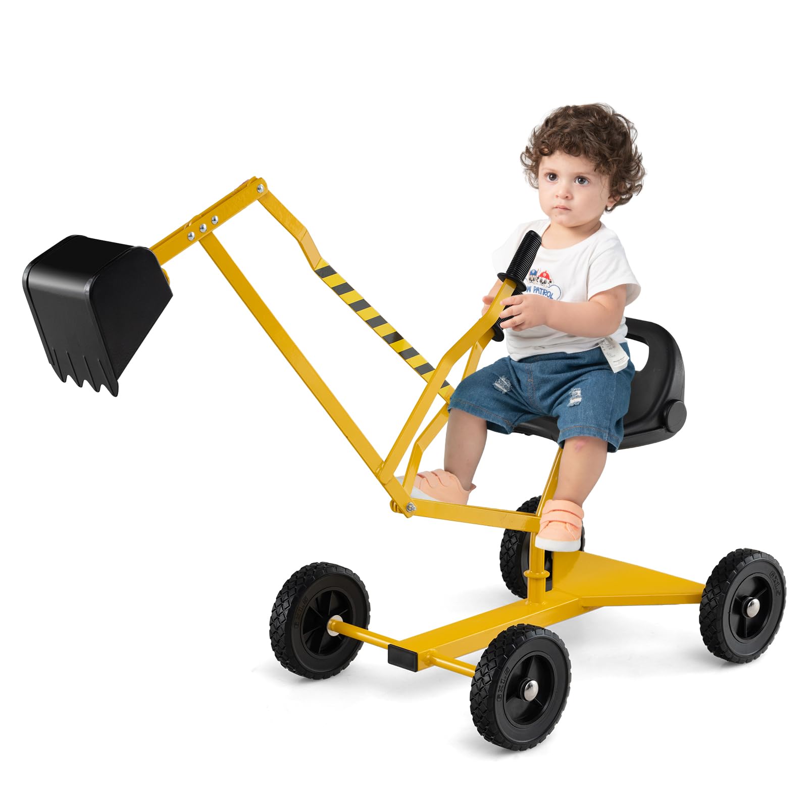 COSTWAY Pelleteuse Enfant avec Siège Pivotant à 360°& Pelle, Tractopelle pour Bac à Sable avec Cadre Métal & 4 Roues, Jouet Pelleteuse Excavatrice Manuelle pour Sable Terre Neige, 3 Ans+