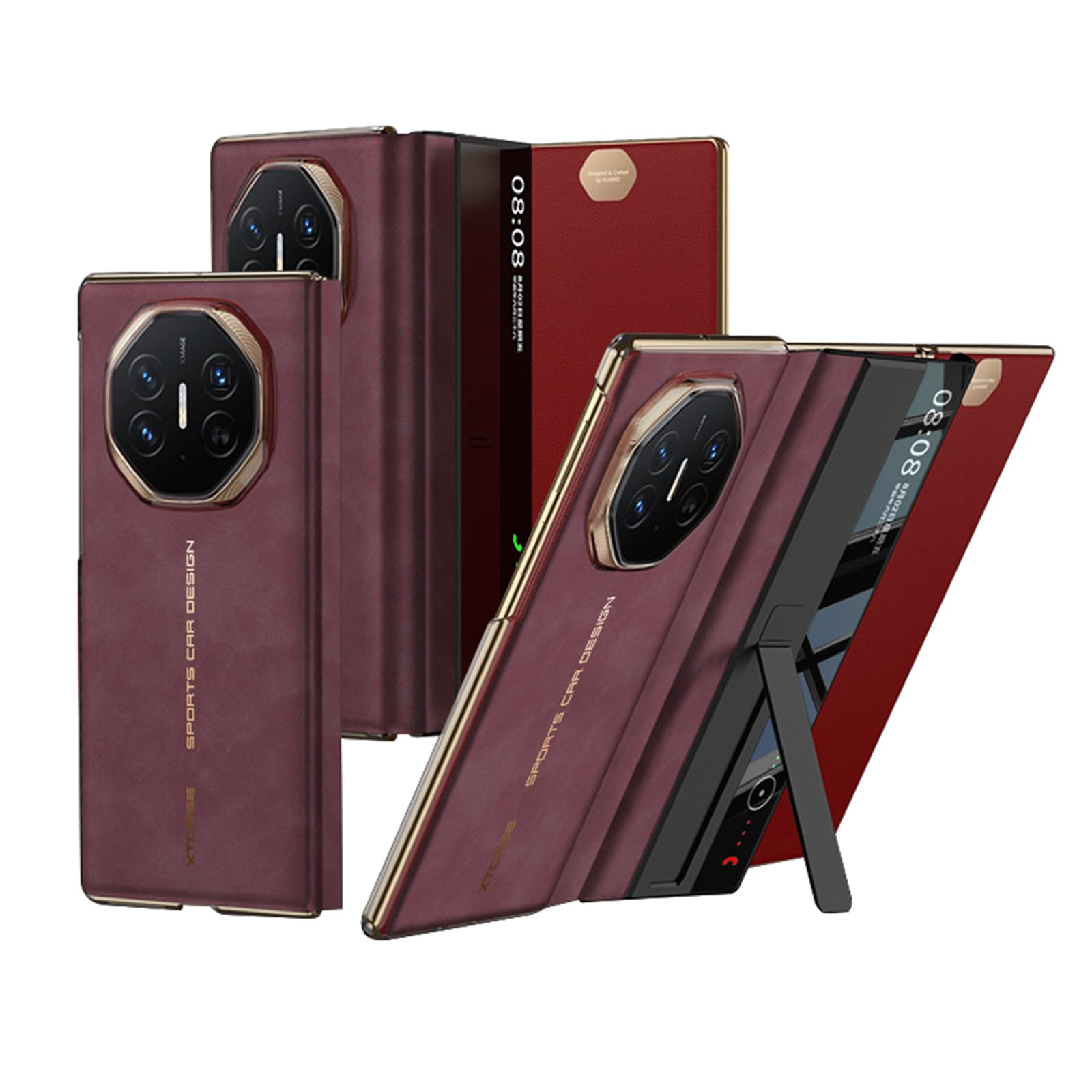 Czerwone, Mate XT, etui z klapką do Huawei Mate XT, ochrona okienna, luksusowy pokrowiec biznesowy z podpórką, matowa skóra, etui odporne na wstrząsy