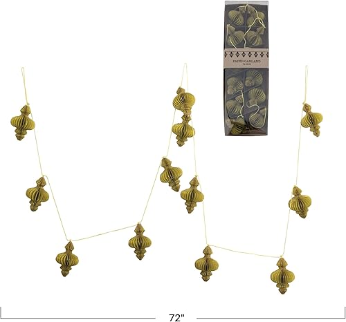 Miniatura 3 de Creative Co-Op Remate de panal de papel reciclado hecho a mano de 72 pulgadas de largo con purpurina dorada, guirnalda Chartreuse