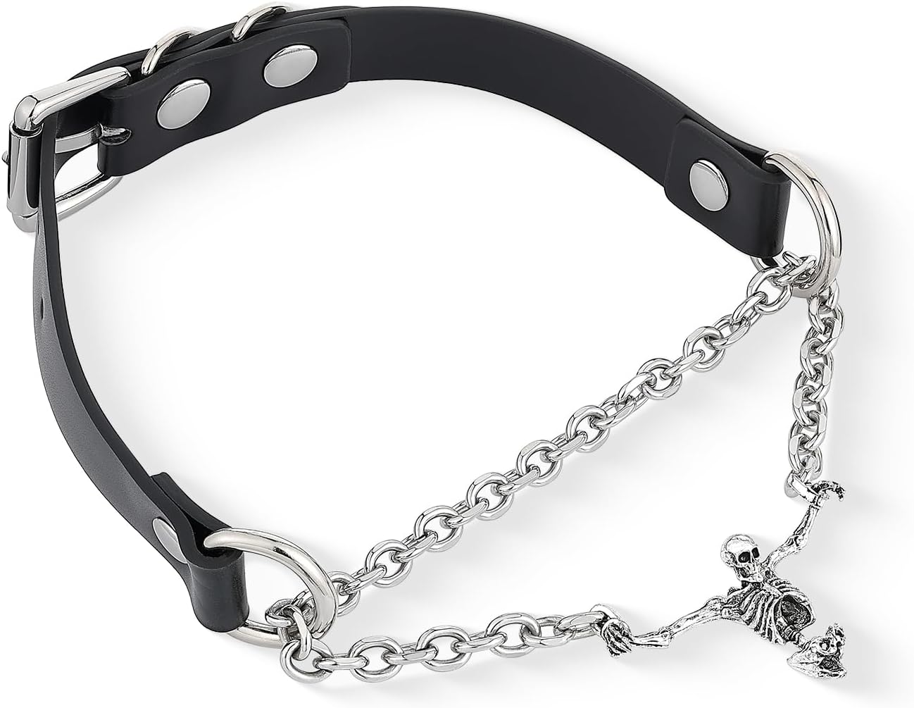 Gothic Skull Choker Necklace For Women, Halloween Skeleton Pendant Slip Chain Necklace with Adjustable Vegan Leather Buckle - Image 2