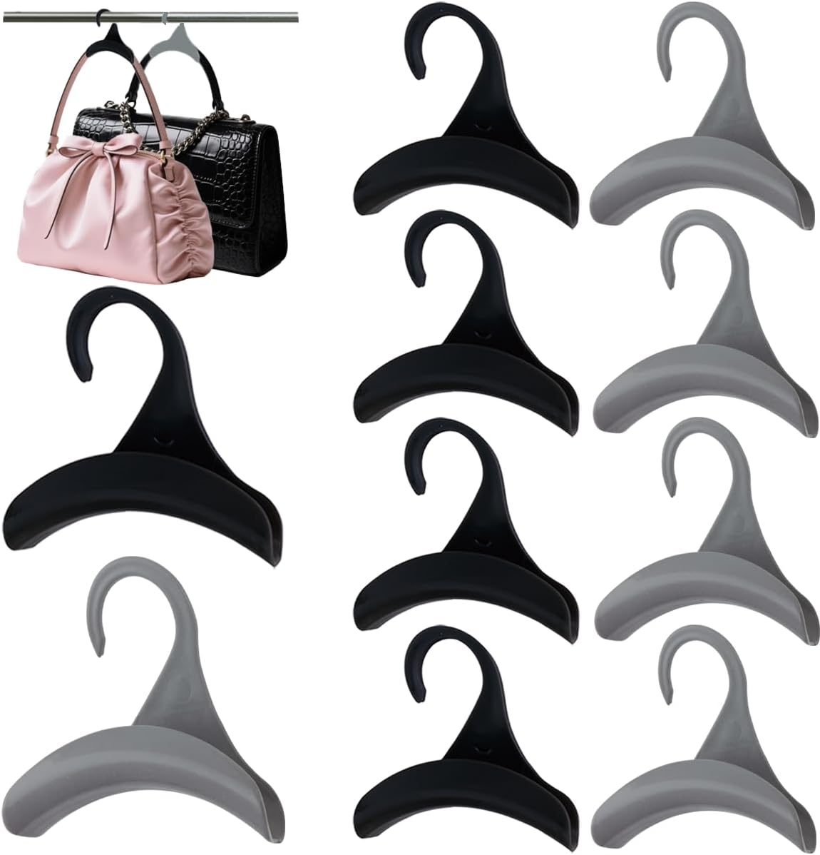 8Pcs Purse Bag Hanger Hook Black Acrylic Purse Holder for Closet Organizer Storage, Handbag Belt Hanger for Tote Satchel Storage Space Saving Handbags Organizer(Black and Grey)