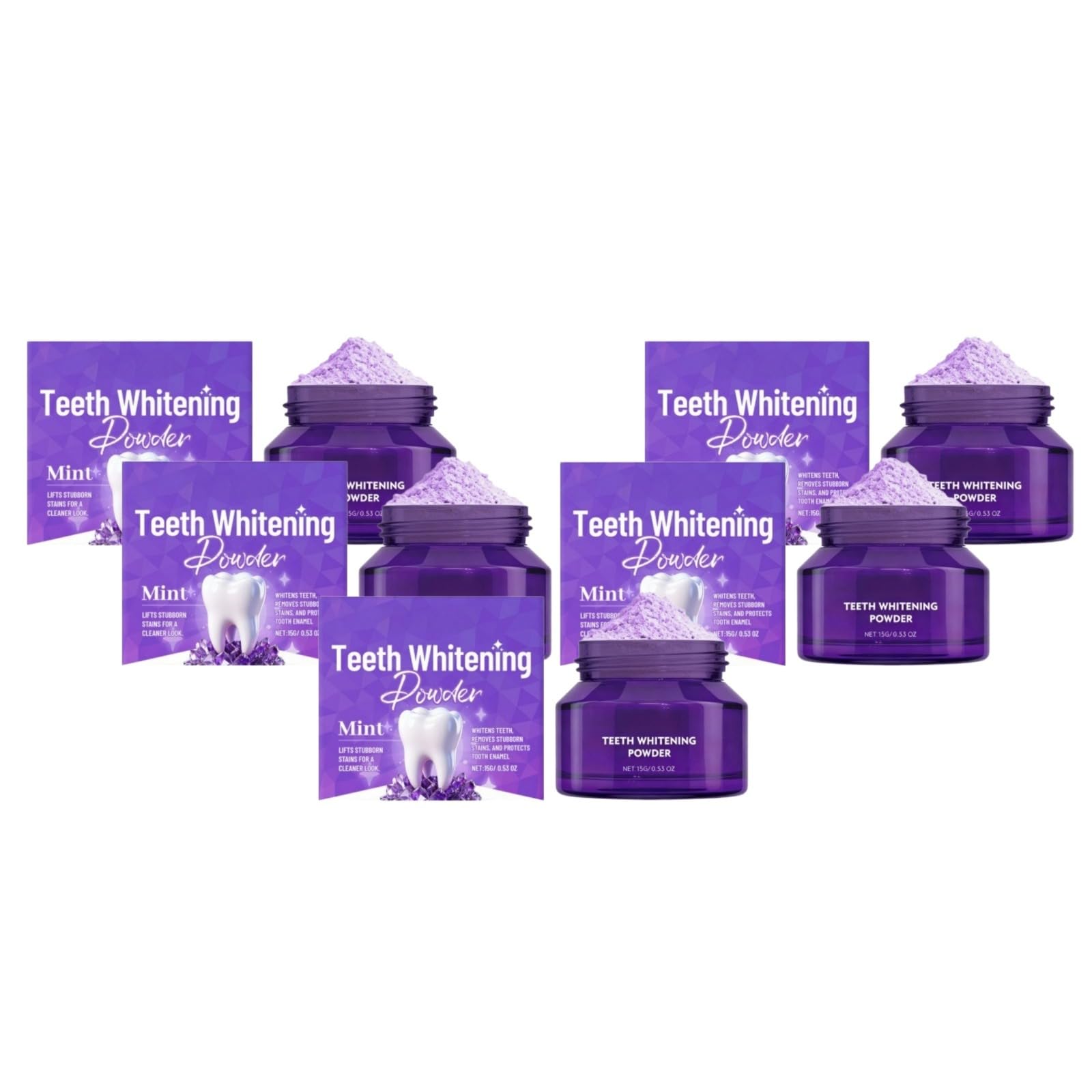 Zahnaufhellungspuder, violett, Minze, 15 g, entfernt hartnäckige Flecken, Zahnaufhellung, schont Zahnschmelz, langanhaltender frischer Atem