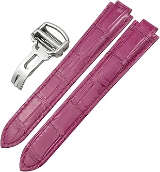 Wscebck Genuine Leather Watchband 14mm 16mm 18mm 20mm 22mm for Ballon Bleu De Cartier Convex Type Colorful Calfskin Watch Strap Color Purple, Size 14mm