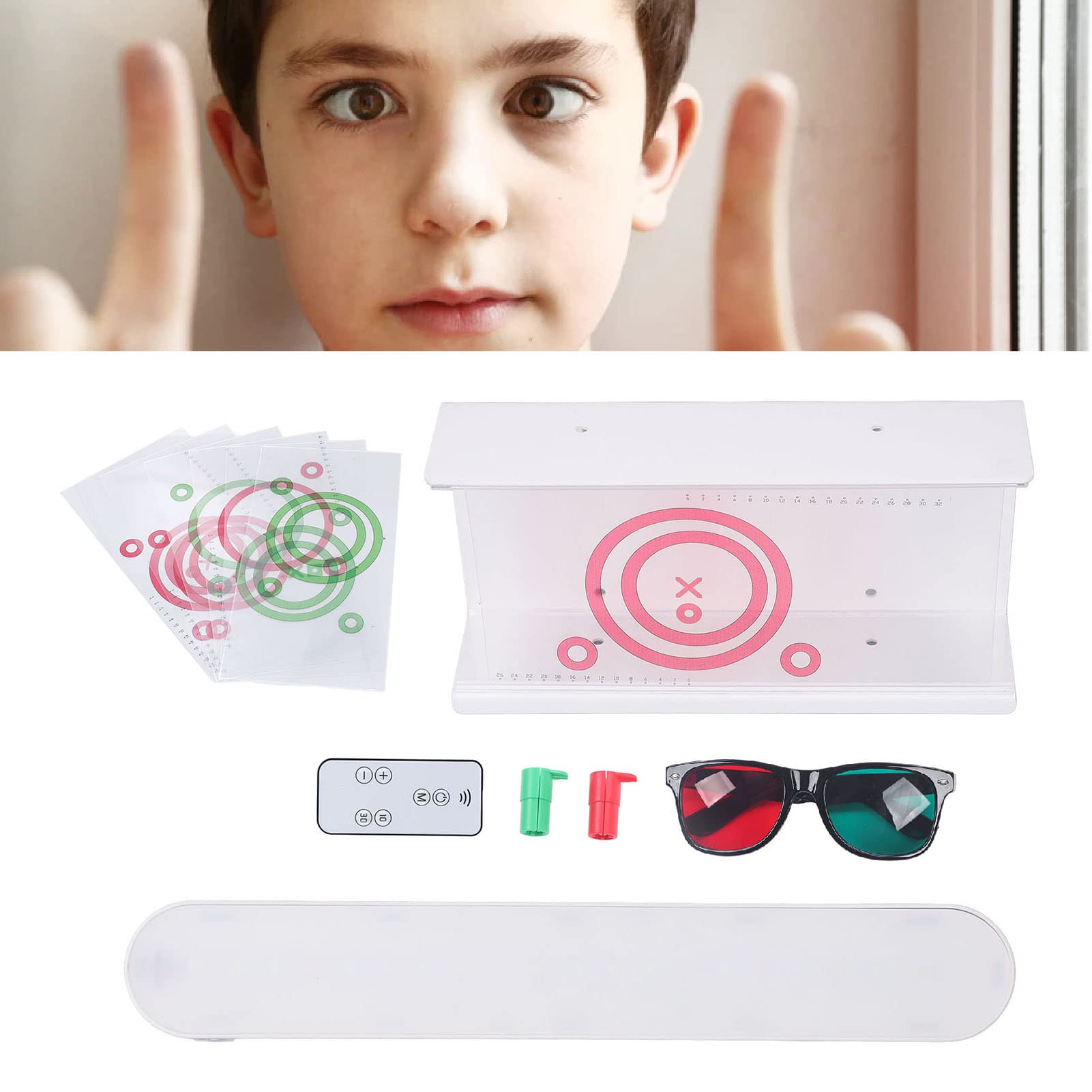 Vectogramas de prueba estéreo rojo y verde con imagen de luz LED, tabla de prueba de baja visión con gafas