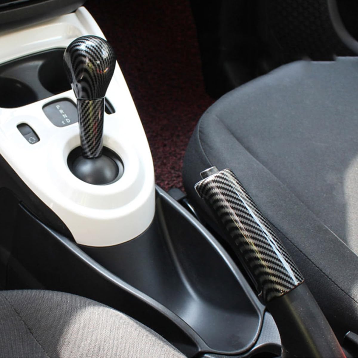 SHIFENG Copertura decorativa per interni dell'auto, in plastica ABS, accessori in fibra di carbonio per Smart 453 Fortwo Forfour 2015-2020 (4 coperture per pomello del cambio)