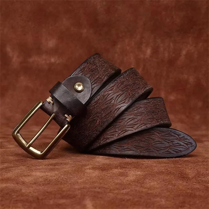 Pohullan Men Thick Copper Buckle Leather Casual Jeans Belt Retro Waistband Belts Accessories3