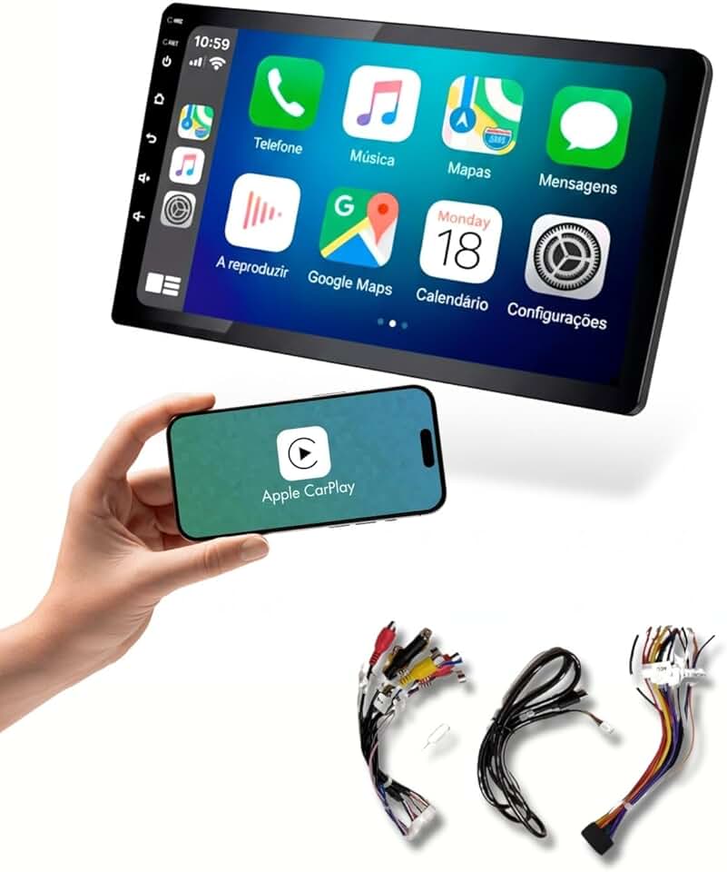 Central Multimidia 9 Polegadas Espelhamento Carplay Android Auto Sem Fio Touch Rádio FM Carro Universal