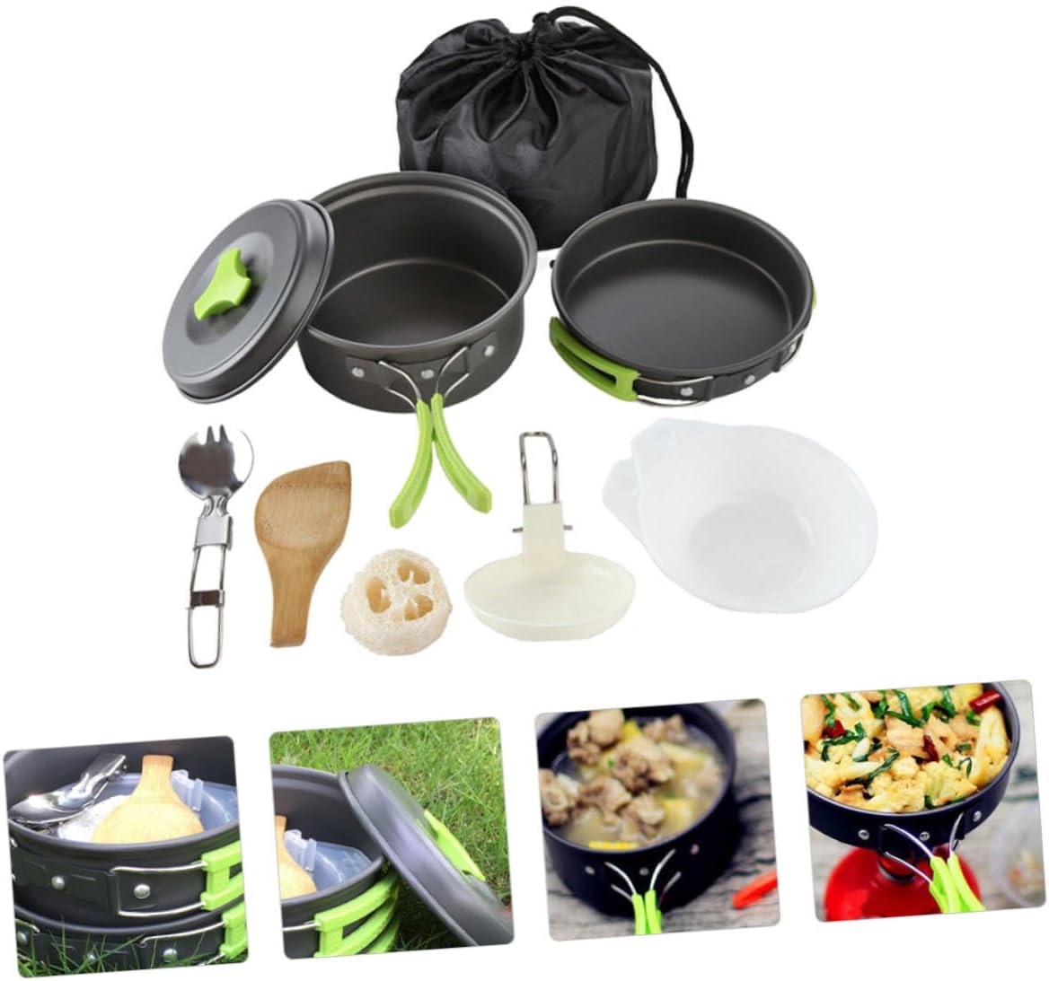 1set Camping Utensils Cooking Set Outdoor Picnic Oxide Cookware Compact Portable Cooking Kit