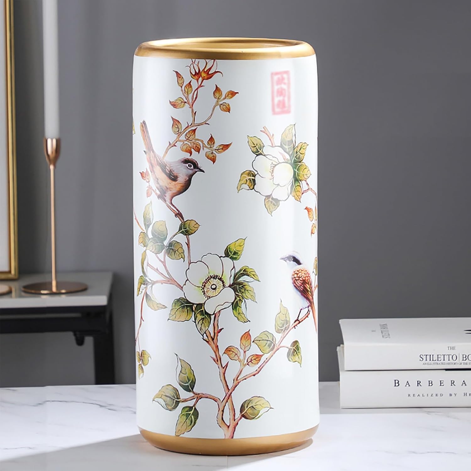 Bzgpmfud C Vase Desktop Erami Umbrella Stand Floor-Standing Freestanding Ane Hinese Umbrella Stand Multifunctional Painted Porcelain(C)