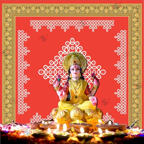 Image of S2S Fabric Backdrop Cloth for Pooja Decoration Traditional, Background Decoration Cloth for Pooja Background Curtain Cloth for Festival Fabric 5 Feet Height & 5 Feet Width Gold Border MUGGU