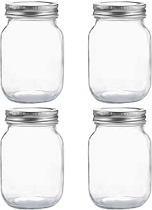 YINGERHUAN Glass Regular Mouth Mason Jars, 16 oz Clear Glass Jars with Silver Metal Lids for Sealing, Canning Jars for Food Storage, Overnight Oats, Dry Food, Snacks, Candies, DIY Projects (4PACK)