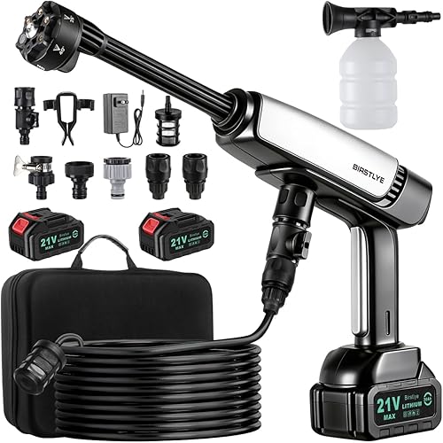 Cordless Pressure Washer Battery Powered;1100PSI Portable Cordless Power Washer,with Brushless Motor,2 Packs Battery&Charger,6-in-1 Nozzle, Foam Cannon, Electric Power Cleaner for Car, Garden, Home