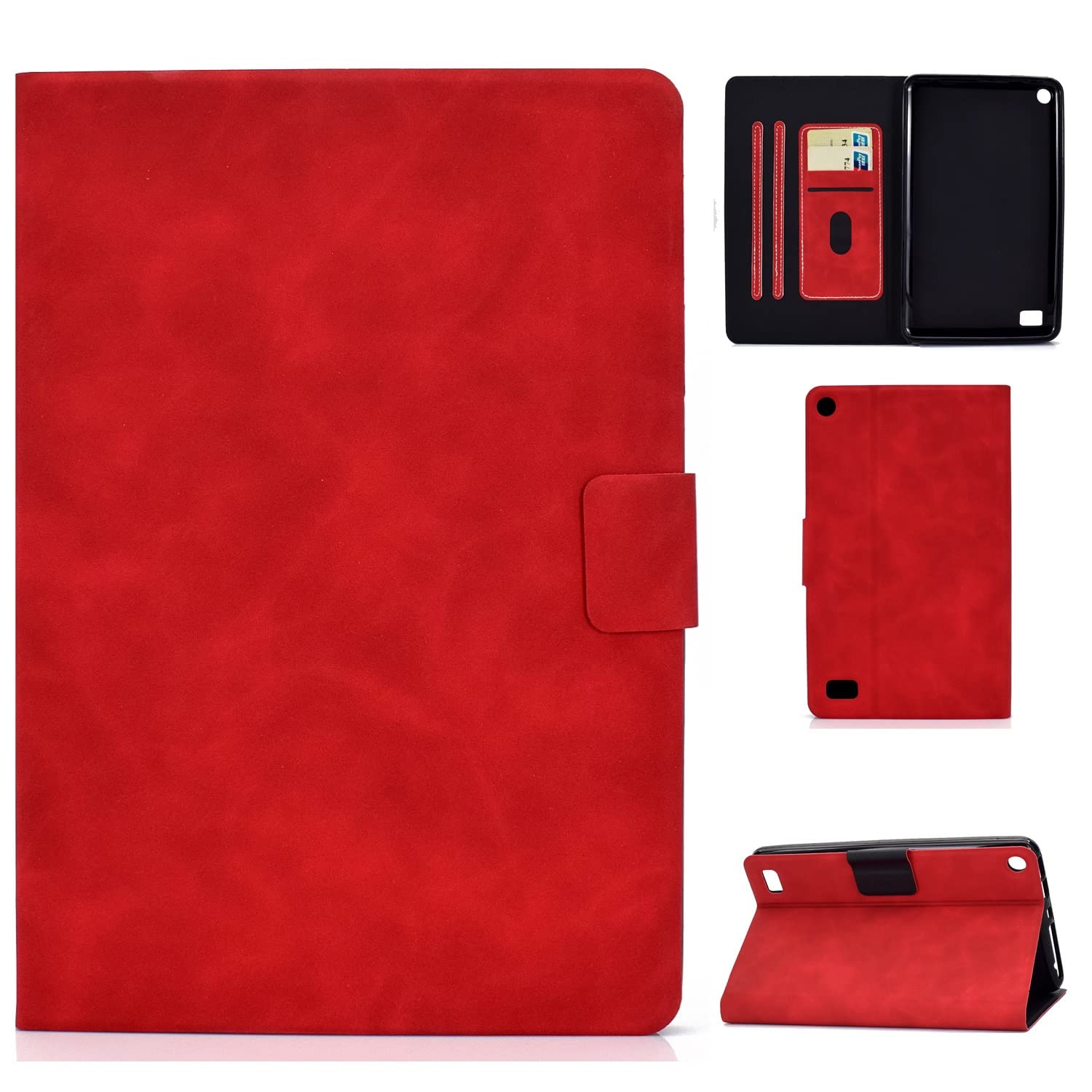 Case For Kindle Fire 7 2019/2017/2015 (9. / 5. generacja) Tablet, dla inch Folio Cover Multi-Angle Viewing W Slot Card Smart(Rosso)