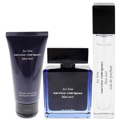 Narciso Rodriguez Bleu Noir - Juego de 3 piezas para hombre (Eau de Parfum Spray de 3.4 onzas + gel de ducha completo de 1.6 onzas + Eau de Parfum