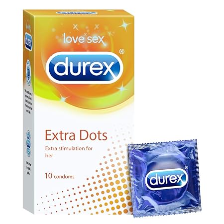 Durex Extra Dotted Condoms for Men - 10 Count | Ribbed and Dotted for Extra Stimulation | Suitable for use with lubes & toys