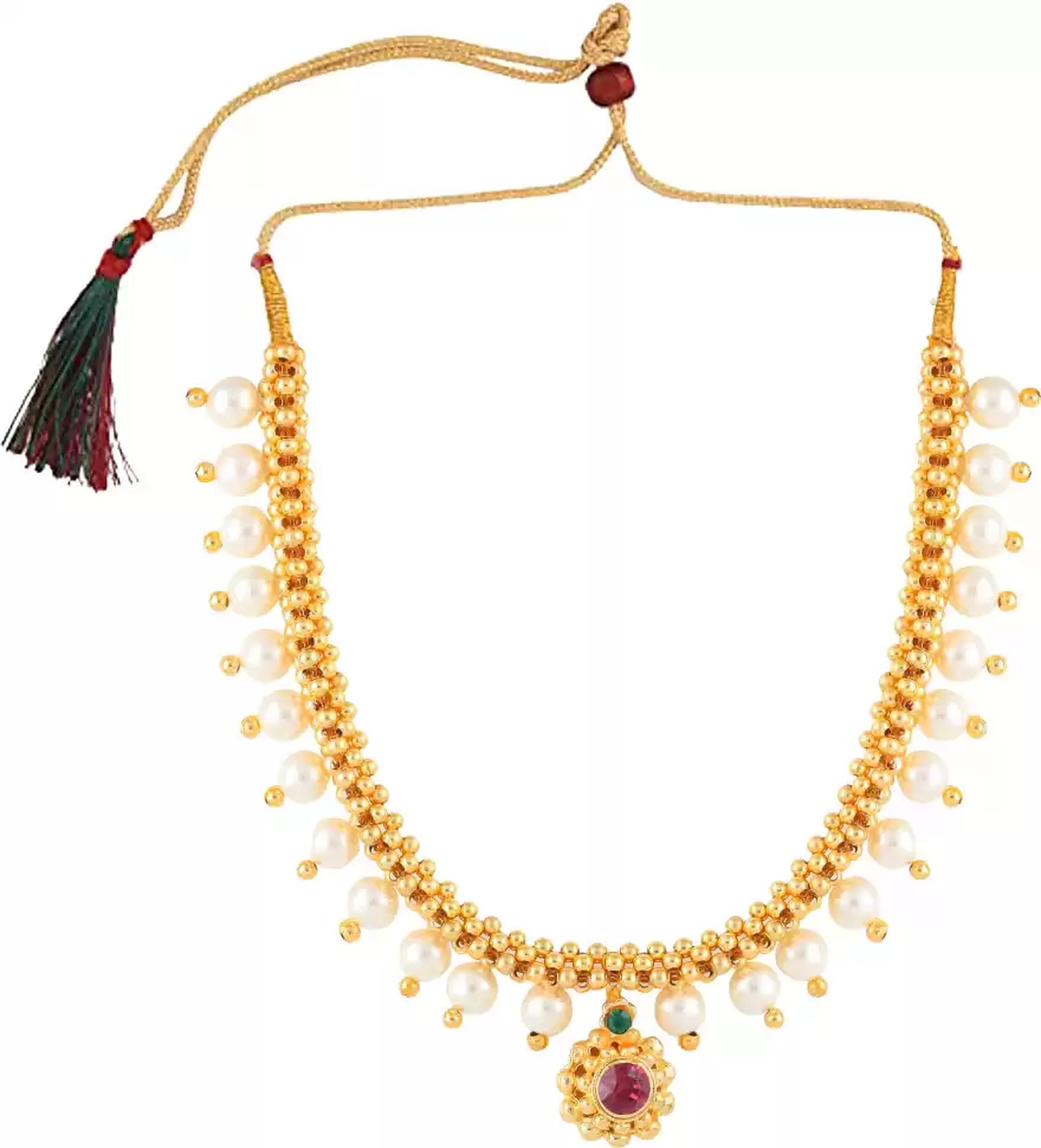 Lila Womens Traditional Wedding Maharashtrian Kolhapuri Thushi White Pearl Saaj Thushi Mangalsutra Pendant Locket Necklace Set Jewellery (B0CK4VJSHF) Amazon Price History, Amazon Price Tracker
