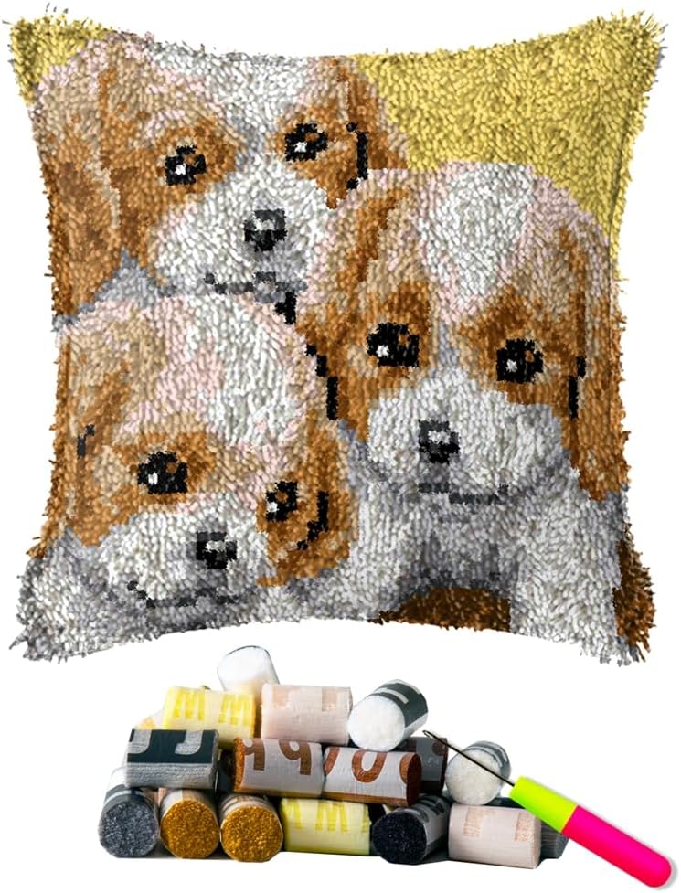 DL-YTG Latch Hook Kits Pillow Cat Crochet Yarn Cushion Colour Pre-Printed Canvas Rug Needlework DIY Pillowcase Hook and Latch Kit Christmas Home Arts Crafts Sofa Decoration 42x42cm/16X16inch