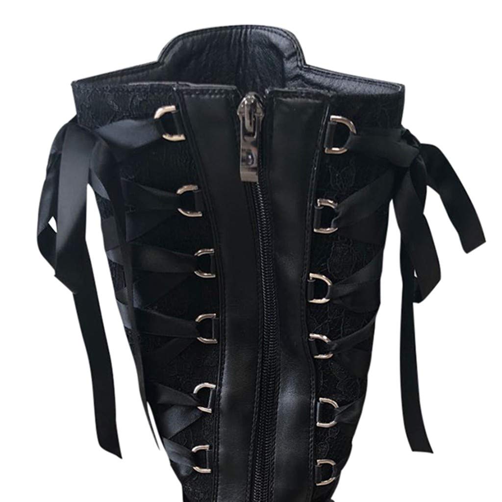 Botas de Invierno Mujer Zapatos Atados Cruz Boots kneeth Cuero Cosplay Gótico Mujeres Fashion Plataforma inclina Las Botas de Las Mujeres