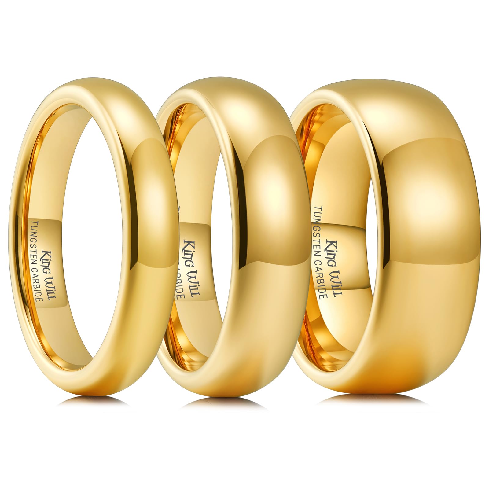 King Will Men's Women's Tungsten Carbide Ring 24k Gold Plated Rose Gold Plated Domed Polished Finish Wedding Band
