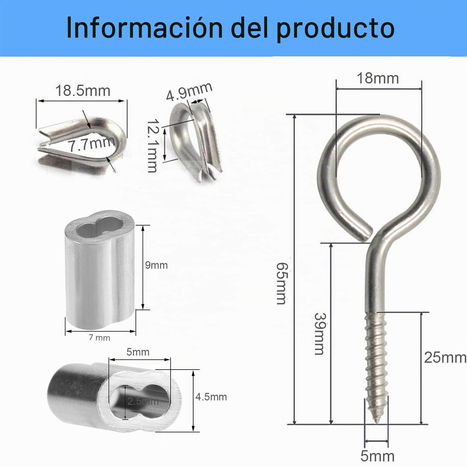 30m de alambre de acero inoxidable +una herramienta de prensado de cuerda de alambre + +4 tensores de alambre +8 ganchos de tornillo de ojo