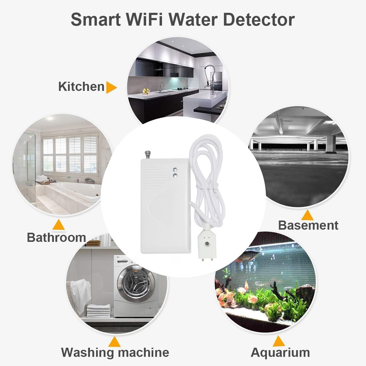 Sensore d'acqua WiFi, confezione da 3, rilevatore intelligente di perdite d'acqua con allarme regolabile e avvisi app, Smart Home Kit con altri sensori intelligenti espandibili per cucina, cantina,