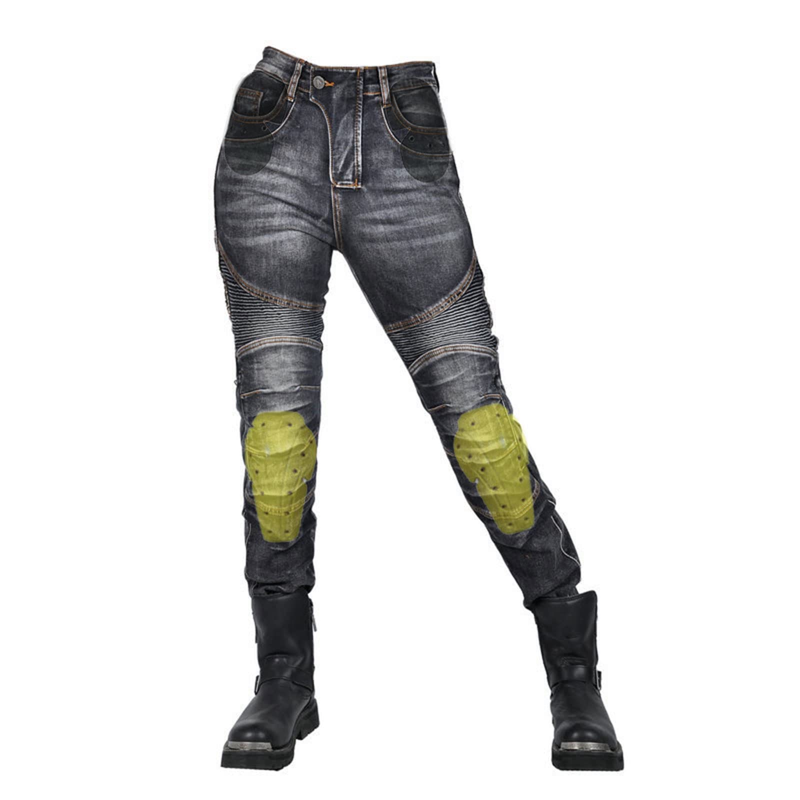 Spodnie motocyklowe, jeansowe, rozciągliwe, styl casualowy, vintage, tekstylne, z ochraniaczami, czarny, M