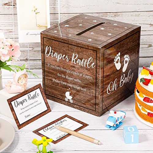 image for Funrous 50 Diaper Raffle Tickets with Box for Baby Shower Game Invitat
