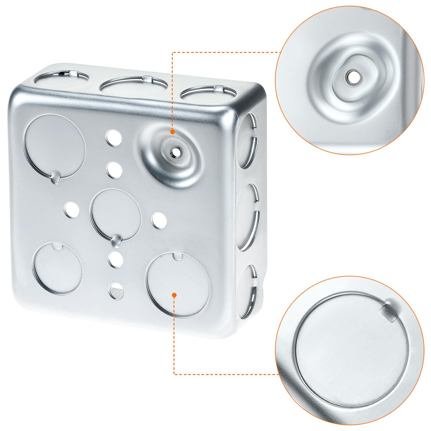 QWORK 4" Square Electrical Box, 12-Pack Galvanized Metal, 21 Cu. in. Capacity, Knockouts 1/2" & 3/4", Electrical Junction Box — Amazon image 3