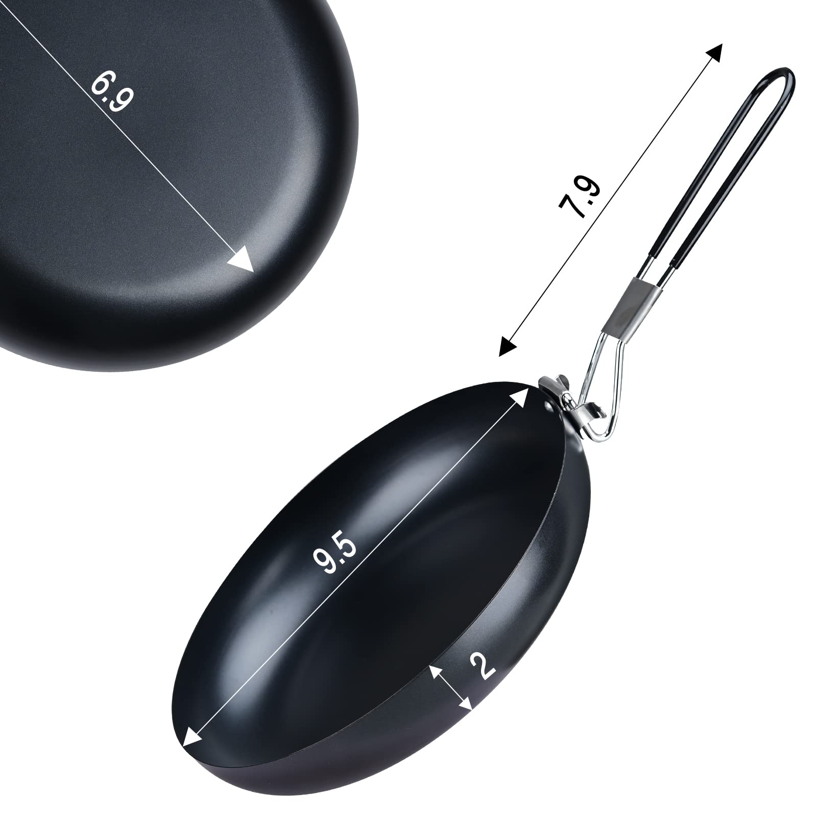 Wok portatile pieghevole da campeggio, padella in ferro da esterno con base piatta, padella antiaderente da 24 cm, padella per campeggio picnic escursionismo