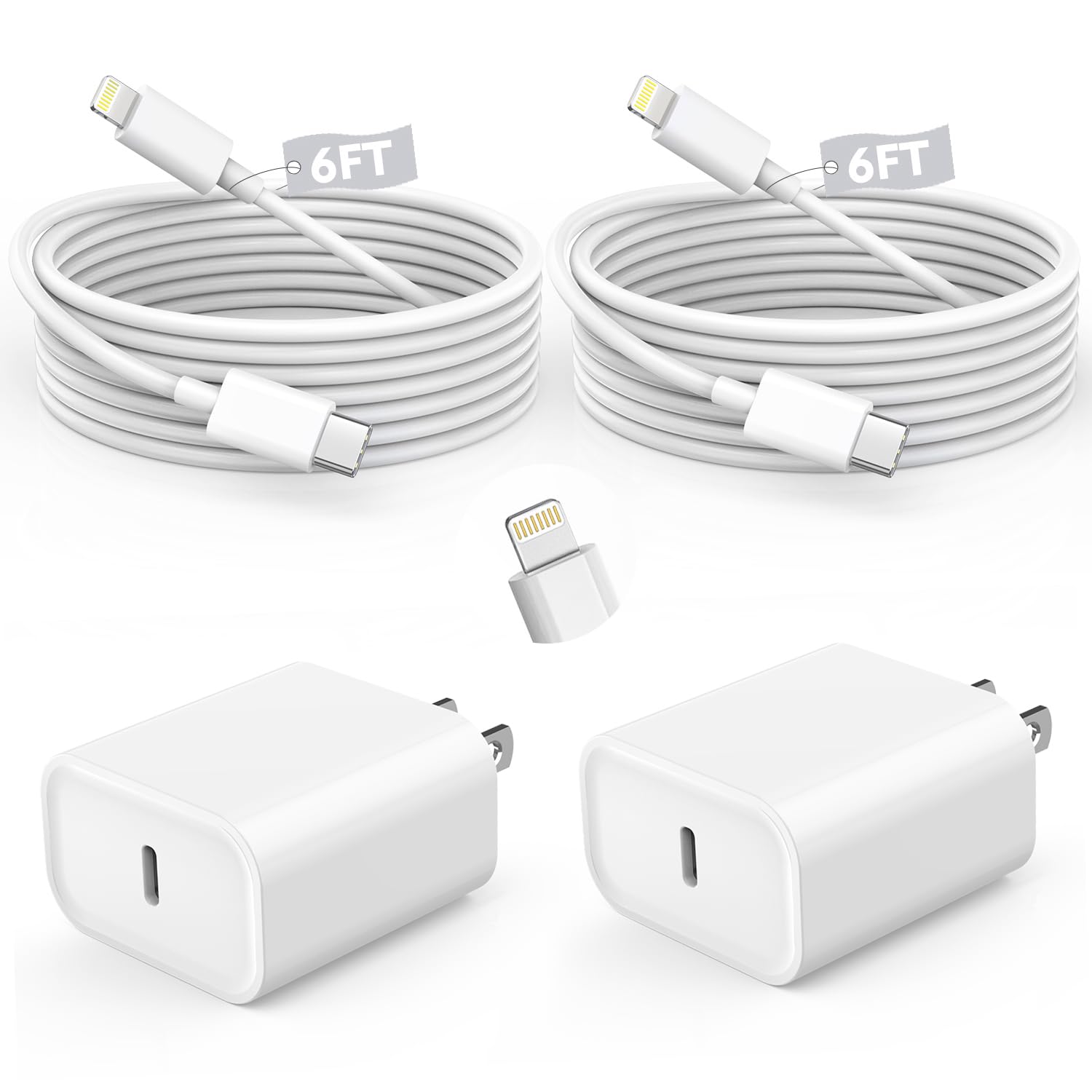 Photo 1 of Fast Charger iPhone,iPhone Charger Fast Charging 2Pack USB C Wall Charger Block Fast i Phone Chargers 6FT Type-C USB C to Lightning Cable Cord for iPhone14/14Plus/13/12/11 Pro Max,Mini,8,iPad/AirPods